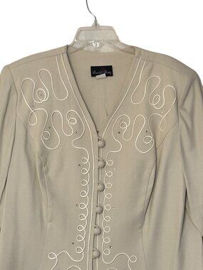 David Rose Beige Embroidered Button Front Blazer Jacket Women Plus Size 22W VTG